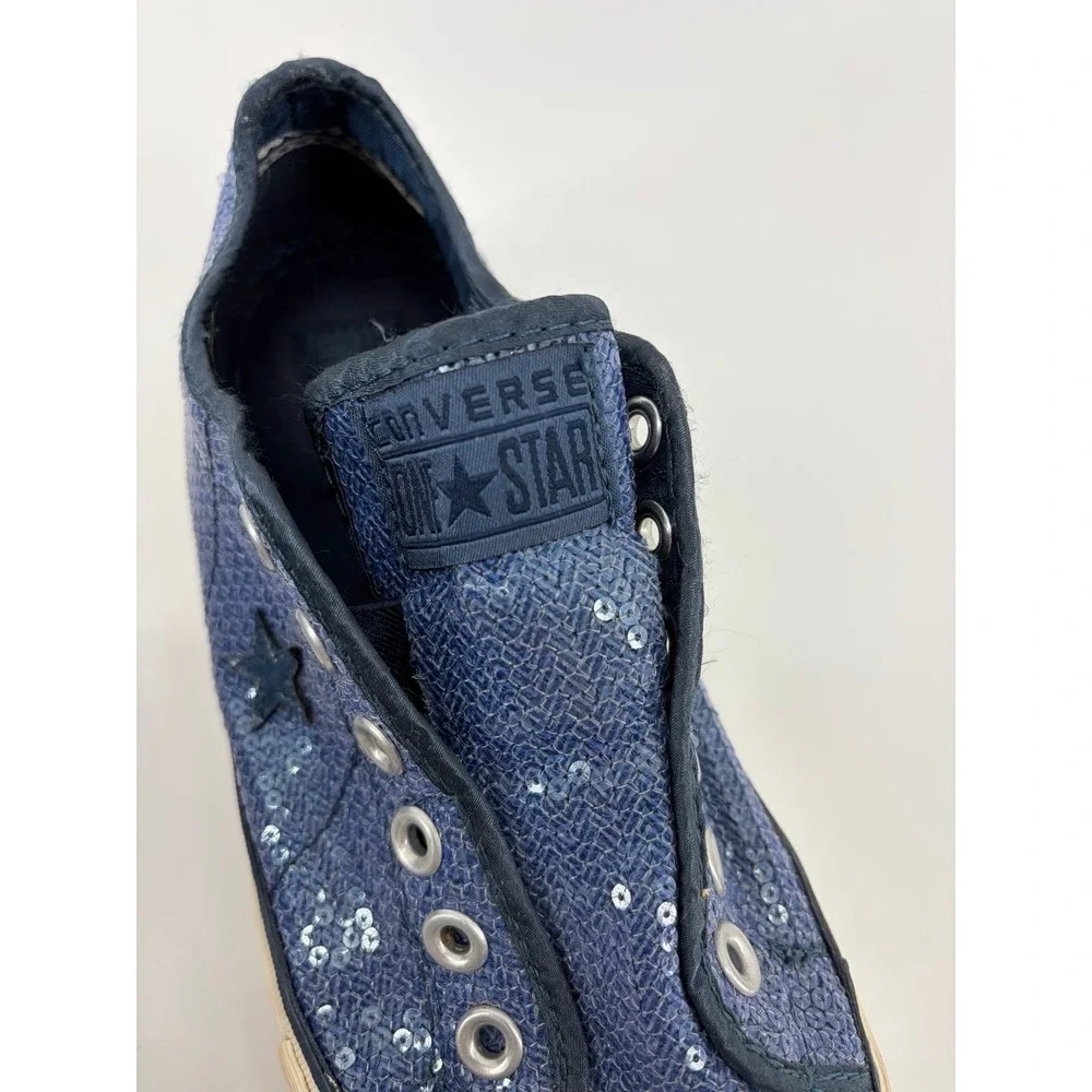 Converse One Star Womens 8 Blue Sequin Slip On Sneakers Chuck Taylors Retro
